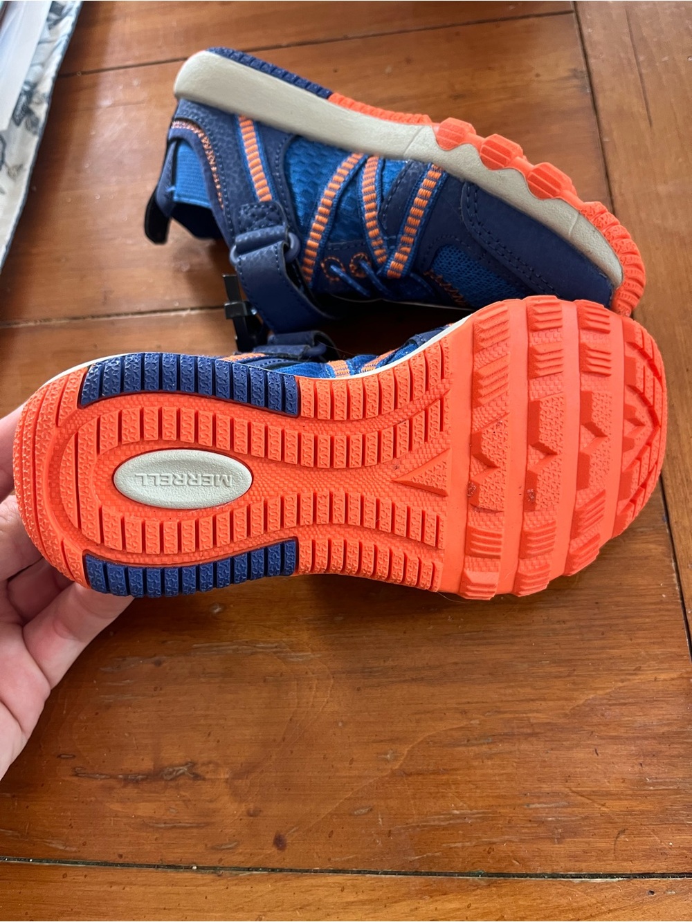 Merrell Blue and Orange Kids Water Shoes with Hook-and-Loop Strap - Picture 2 of 3